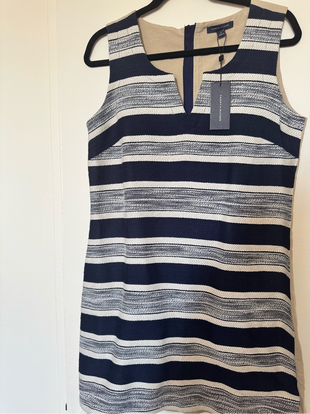 Tommy Hilfiger Navy and White Striped Sleeveless Sheath Dress